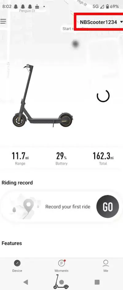 Screenshot: Segway E-scooter App
