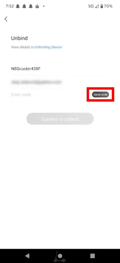 Screenshot: Tap on "Send Code"