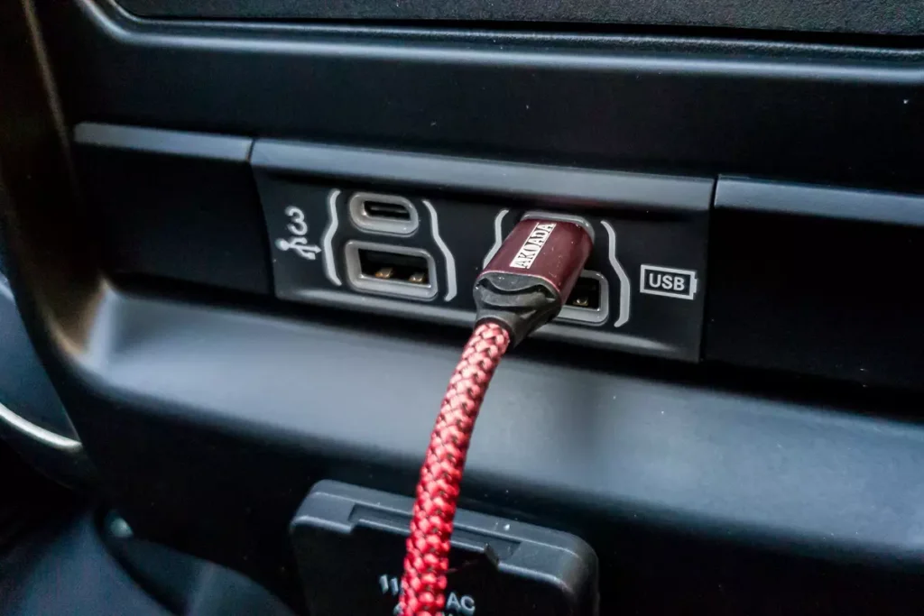 USB Charging port inside the car.