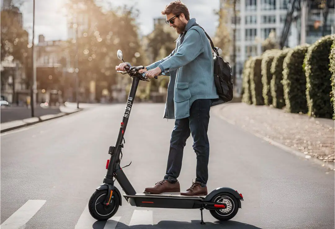 Man standing on the scooter